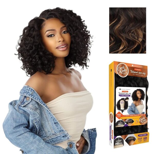 Sensationnel Curls Kinksandco Kinkyedges Wig - Kinky Ringlet Curl 14 inch Y Part Lace Natural Kinkytexture Edged Hairline for Natural 3C to 4C Hair Textures
