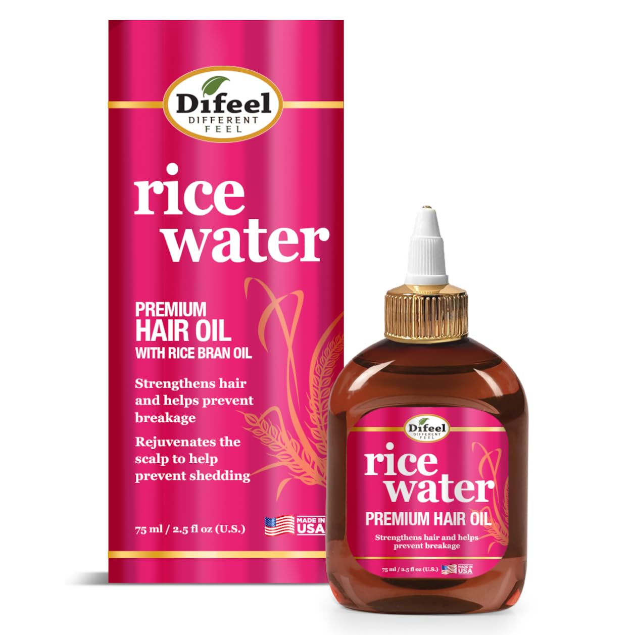 Version 1.0.0 Difeel Rice Water Premium Hair Oil 2.5 oz. - Strengthening Rice Water Moisturizer for Hair - Image 1