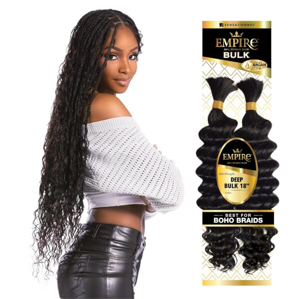 Sensationnel Empire Bulk Braiding – Deep Human Hair Braids for Knotless Boho Box or Curly Loose Wave Styles - 1 pack (18 inch)
