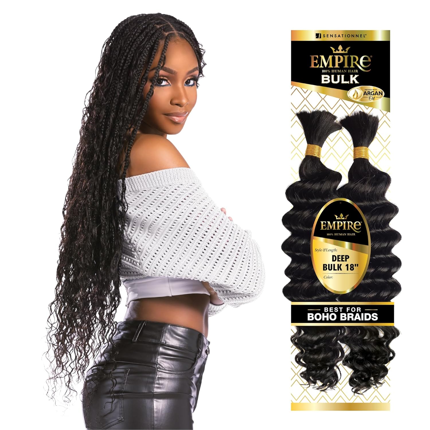 IMPIRE BULK BOHO Sensationnel Empire Bulk Braiding – Deep Human Hair Braids for Knotless Boho Box or Curly Loose Wave Styles - 1 pack (18 inch) - Image 1